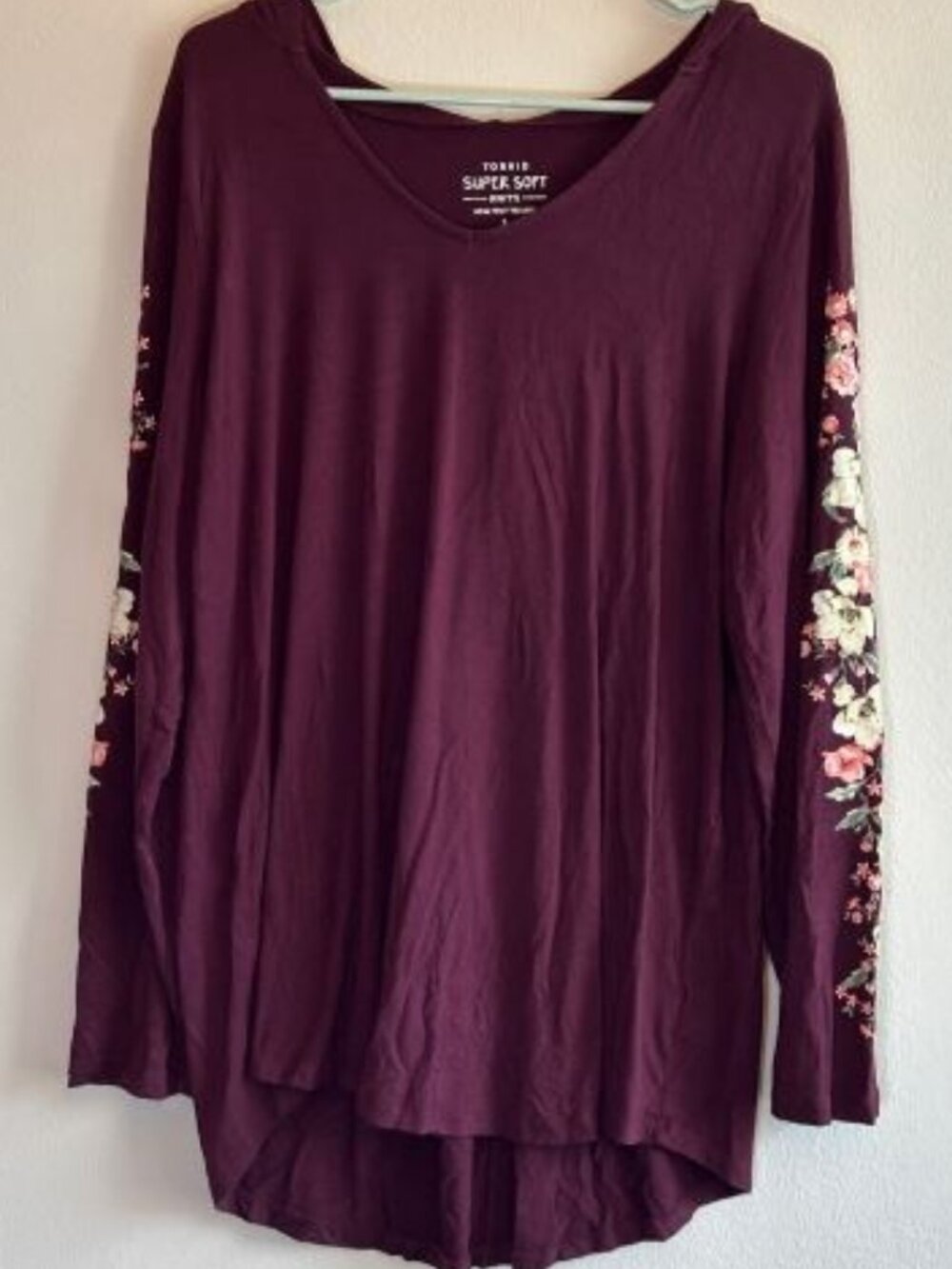 Torrid Hoodie Super Soft Floral Sleeve Tunic